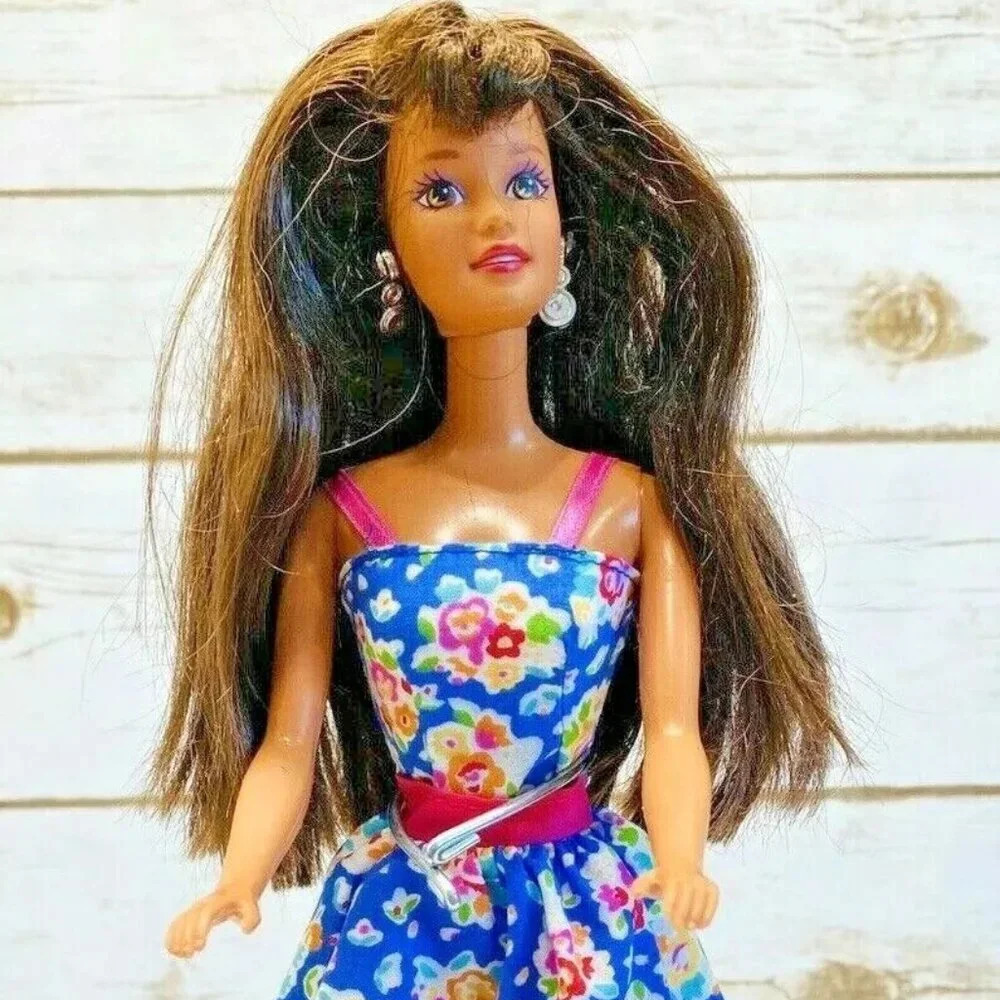 MATTEL BARBIE Brunette Hair Brown Eyes Floral Dress 12" Used Tall Used